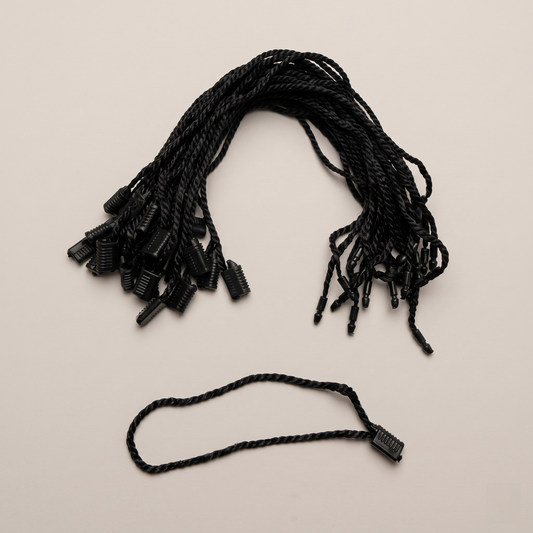 Black nylon hang tag string 7.5 inch with lock pin