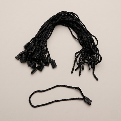 Black nylon hang tag string 7.5 inch with lock pin