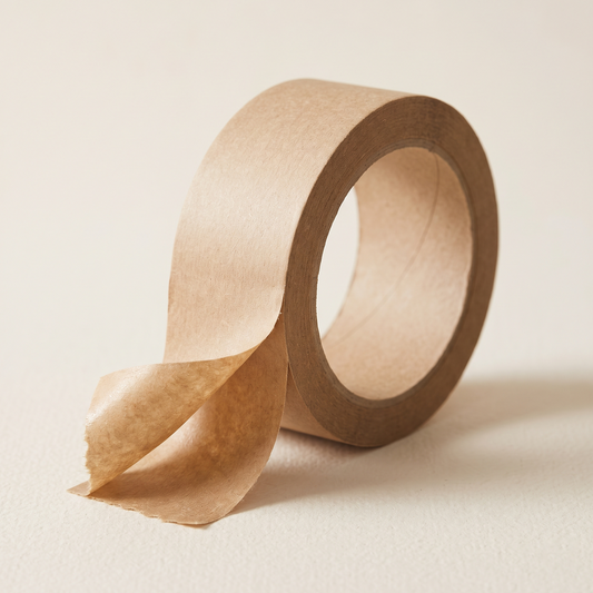 Kraft paper tape sealing a shipping box